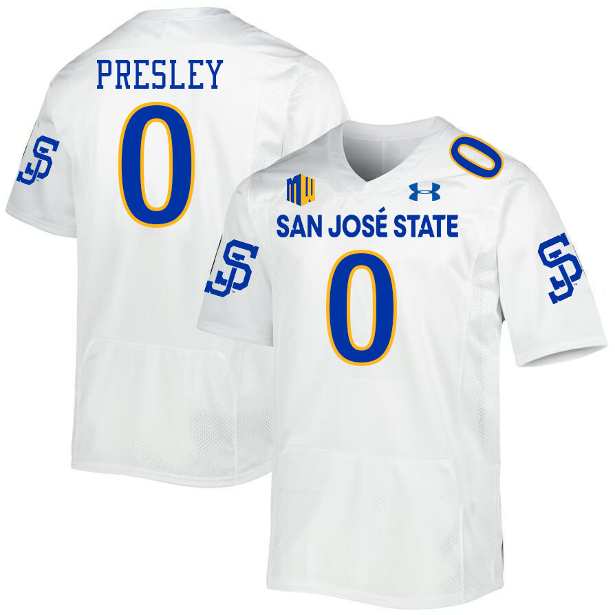 #0 Caleb Presley SJSU Jersey,San Jose State Spartans Football Jersey College Uniforms-White